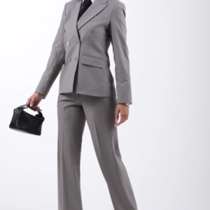 Elegant Grey Double-Breasted Women’s Formal Suit Set