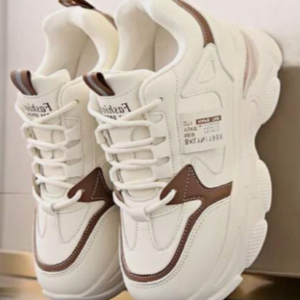 Retro Off-White & Brown Accent Chunky Sole Platform Sneakers for Women