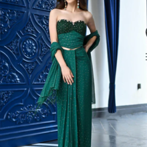 Emerald Green Embellished Strapless Evening Gown