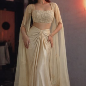 Champagne Gold Embroidered Draped Lehenga Set