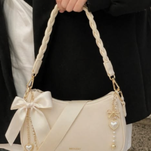 Elegant Cream Bow Charm Shoulder Bag