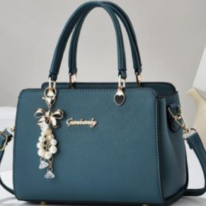 Elegant Teal Structured Handbag with Pearl Charm