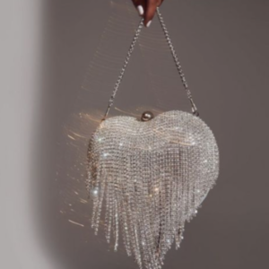 Glamorous Crystal Fringe Heart-Shaped Evening Clutch
