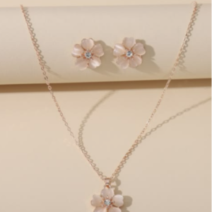 Delicate Floral Pendant & Stud Earrings Jewelry Set