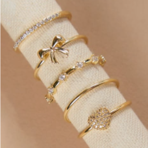 Elegant Gold-Tone Rhinestone & Butterfly Ring Set
