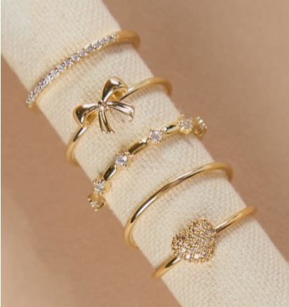 Elegant Gold-Tone Rhinestone & Butterfly Ring Set