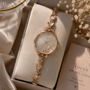 Elegant Rose Gold Floral Charm Bracelet Watch for Women