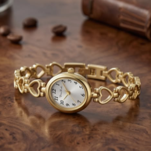 Golden Heart-Link Bracelet Watch for Women