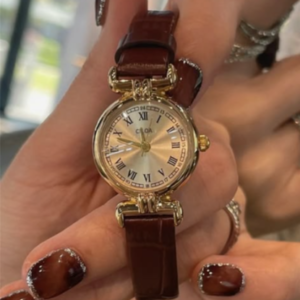 Elegant Burgundy Leather Strap Women’s Analog Watch