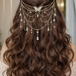 Elegant Crystal Butterfly & Star Back-Head Hair Chain Jewelry