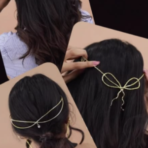 Elegant Bow & Wave Back-Head Hair Jewelry Chain Set for Women