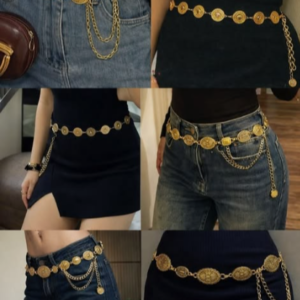 Vintage Gold Coin Waist Chain Belt with Layered Dangle Chains