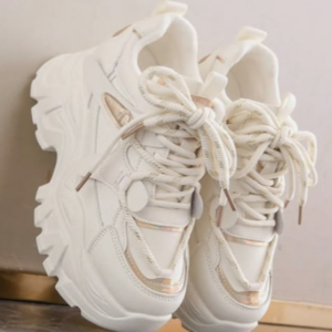 Trendy Off-White Platform Dad Shoes with Metallic Accents
