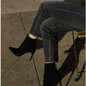 Women’s Black Suede Pointed-Toe Stiletto Ankle Boots