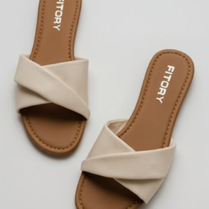 Fitory Women's Off-White Cross-Strap Padded Flat Sandals