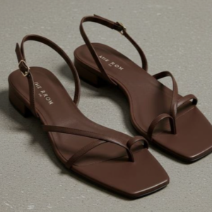 Women’s Dark Brown Strappy Toe-Loop Sandals with Low Block Heel