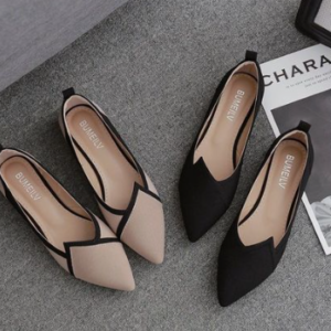 Women’s Pointed-Toe Flat Shoes with Geometric V-Cut Trim